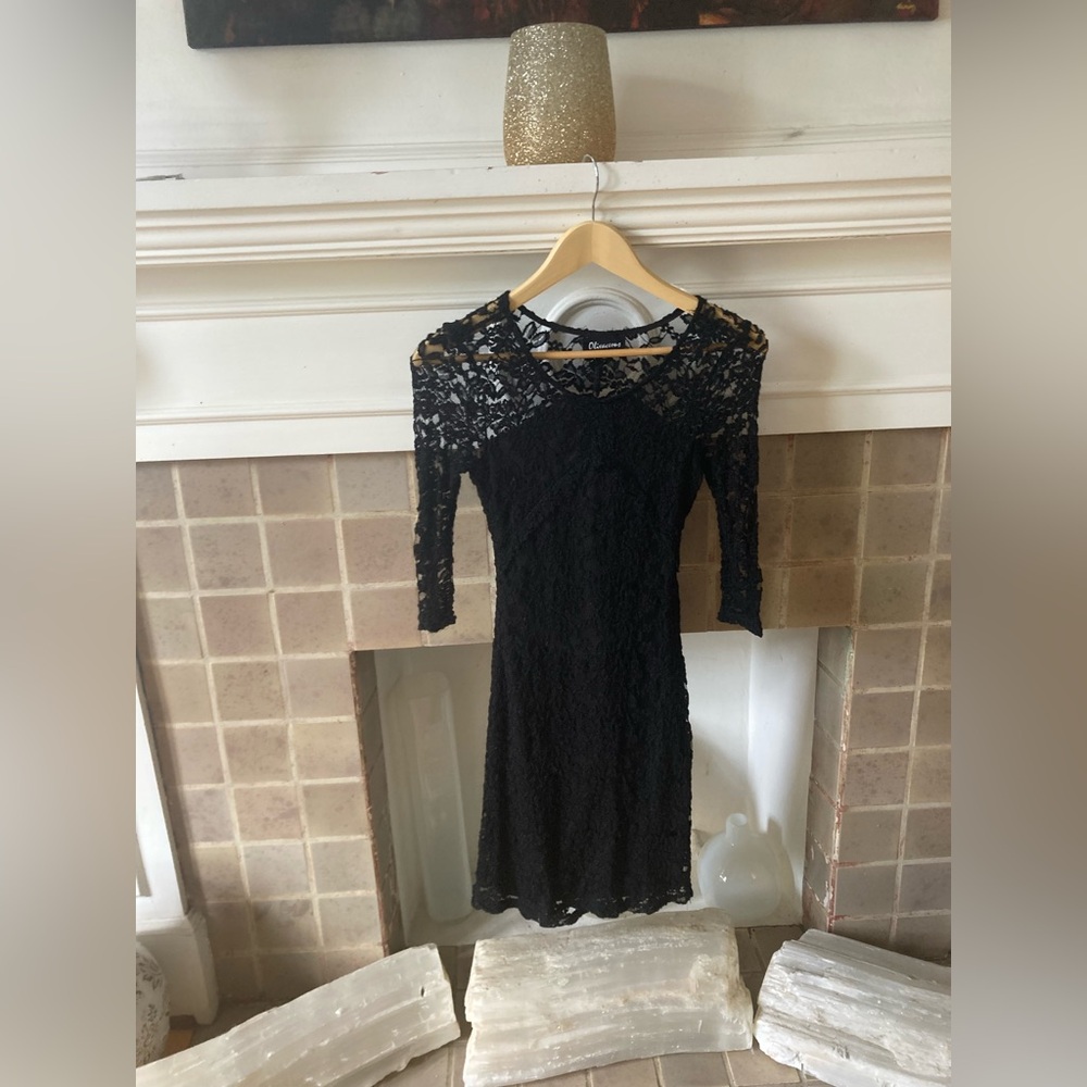 Olivaceous Black Mini Dress 3/4 Sleeve cutout back